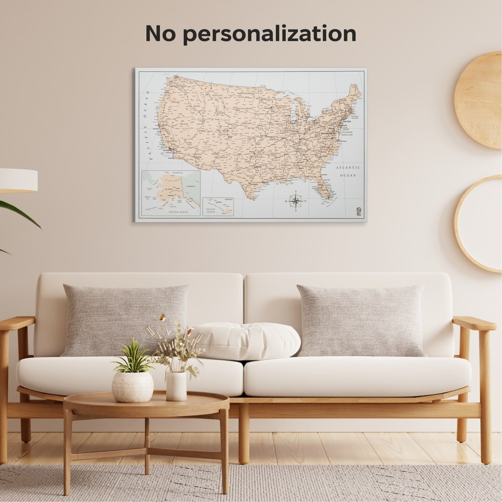 Wooden Canvas USA Map - Antique