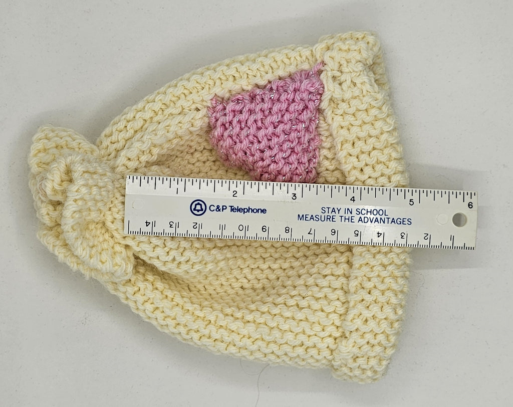 Hand Knit Infant Beanie with Pink Heart