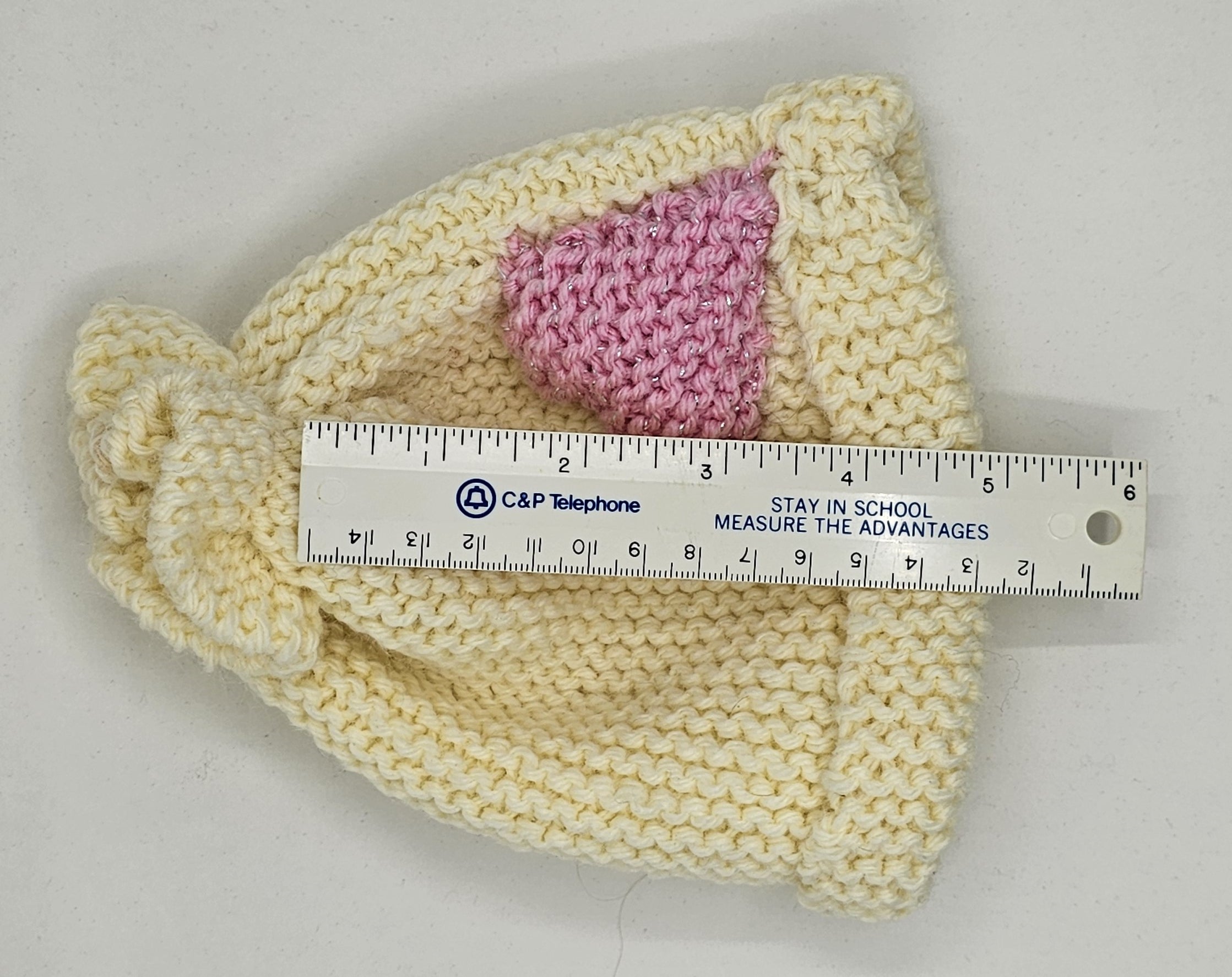 Hand Knit Infant Beanie with Pink Heart