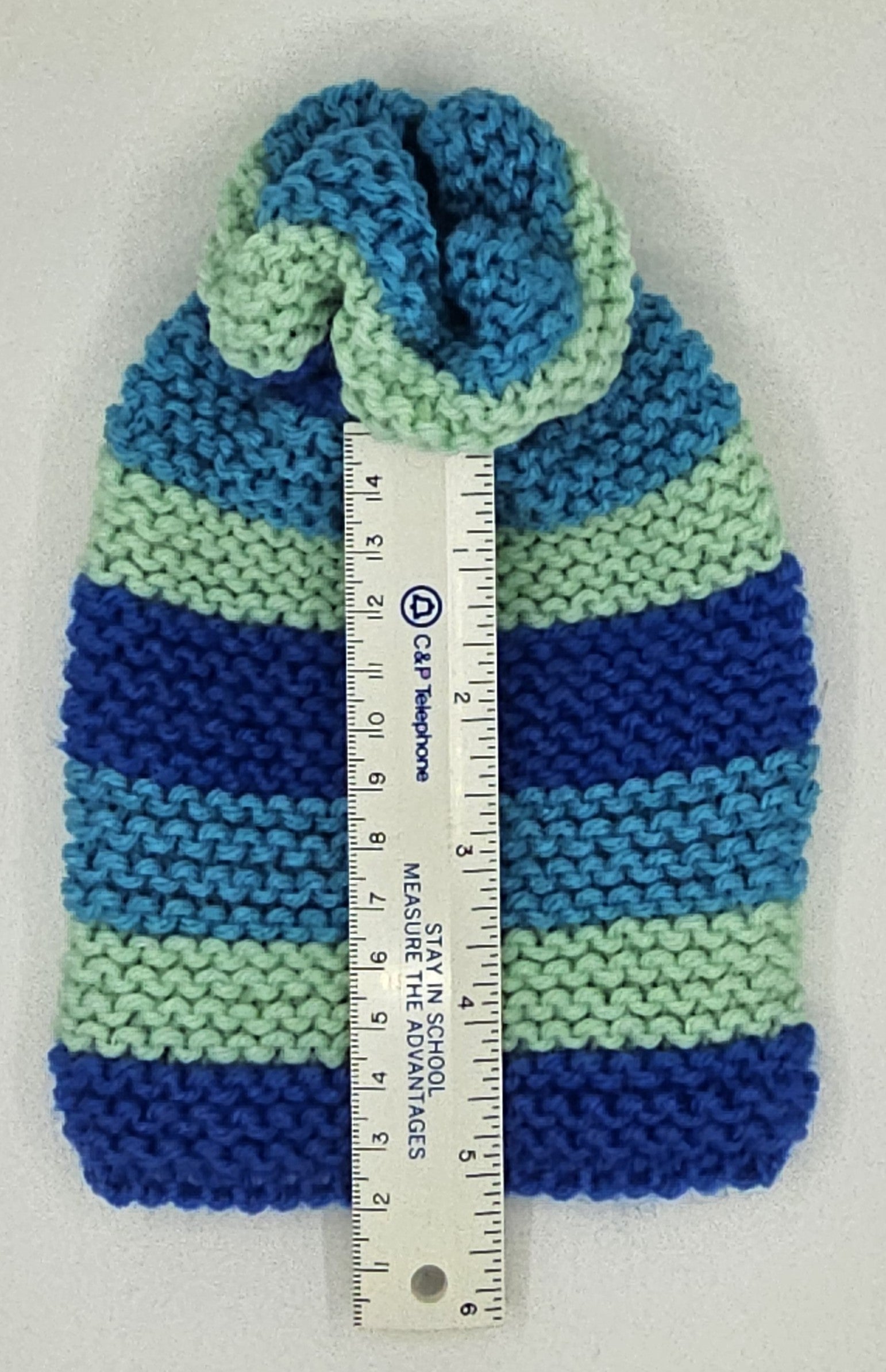 Hand Knit Infant Beanie - Striped - Blues