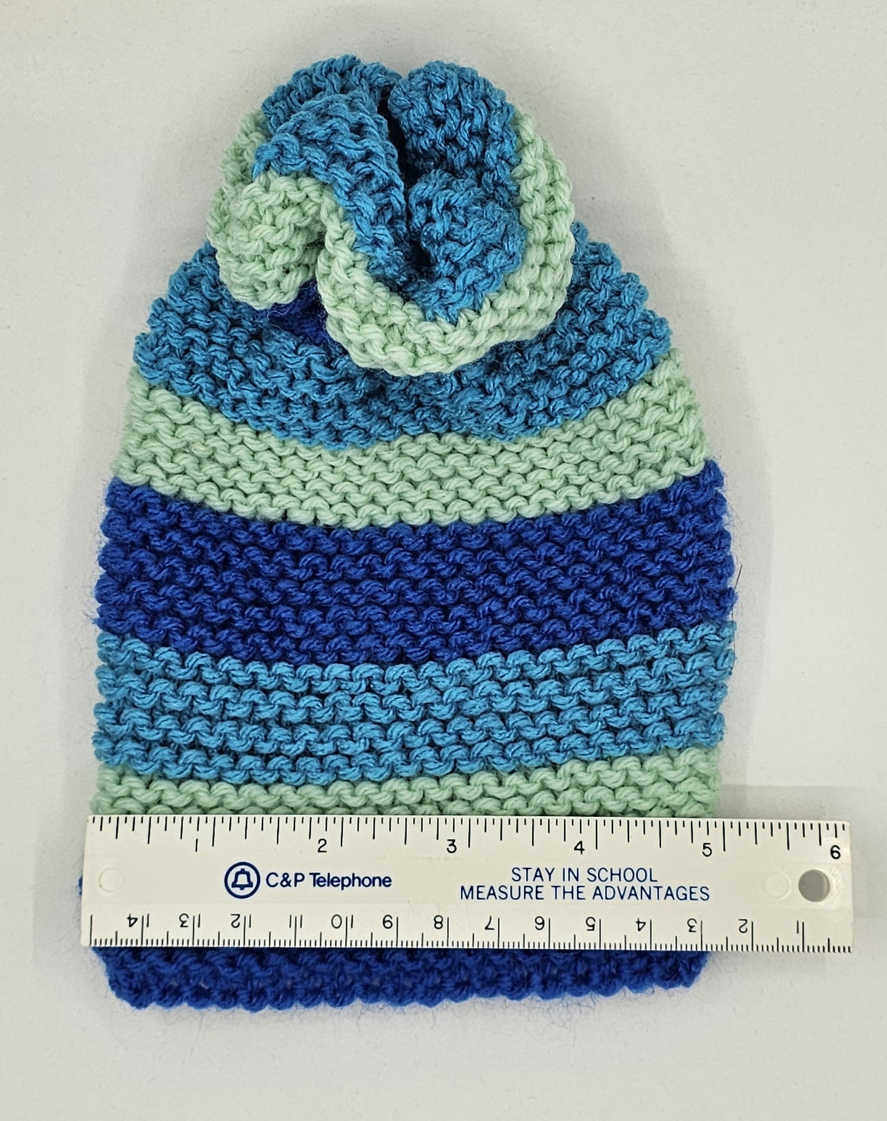 Hand Knit Infant Beanie - Striped - Blues