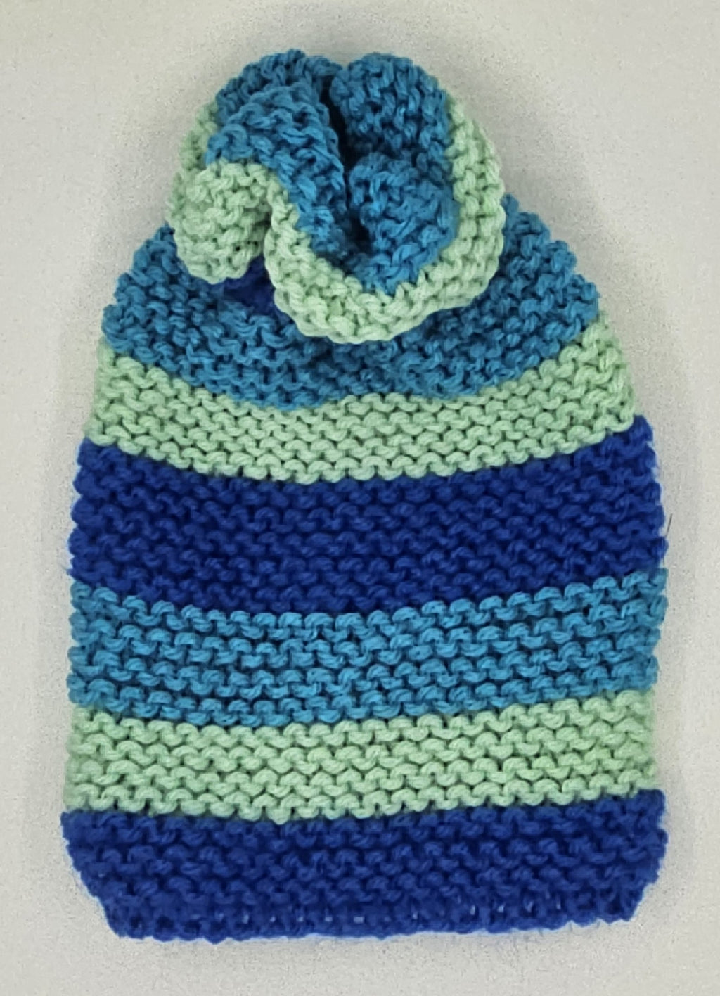 Hand Knit Infant Beanie - Striped - Blues