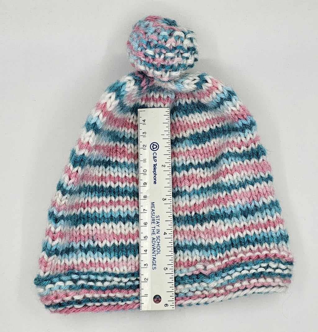 Hand Knit Infant Beanie - Striped - Large