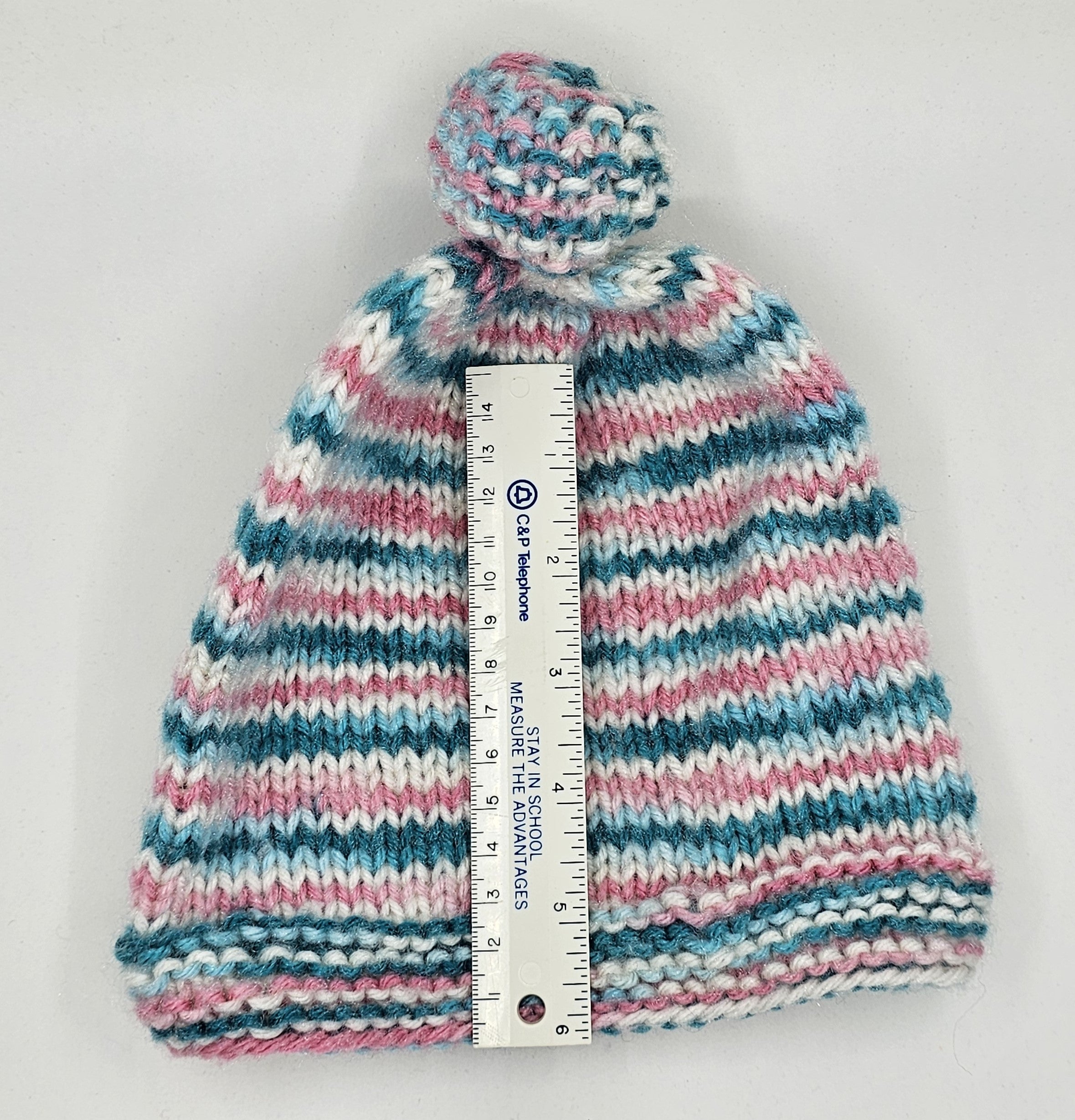 Hand Knit Infant Beanie - Striped - Large