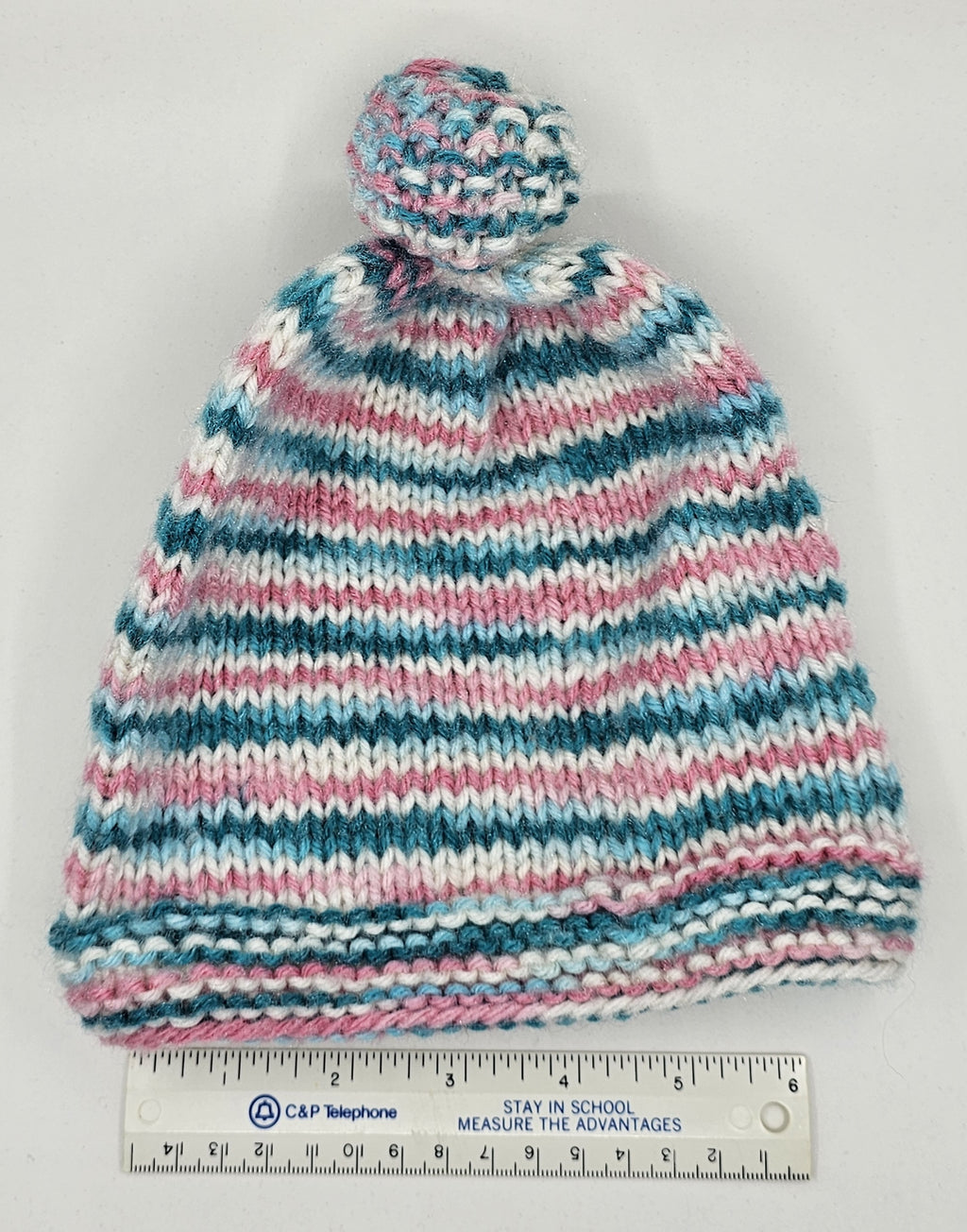 Hand Knit Infant Beanie - Striped - Large