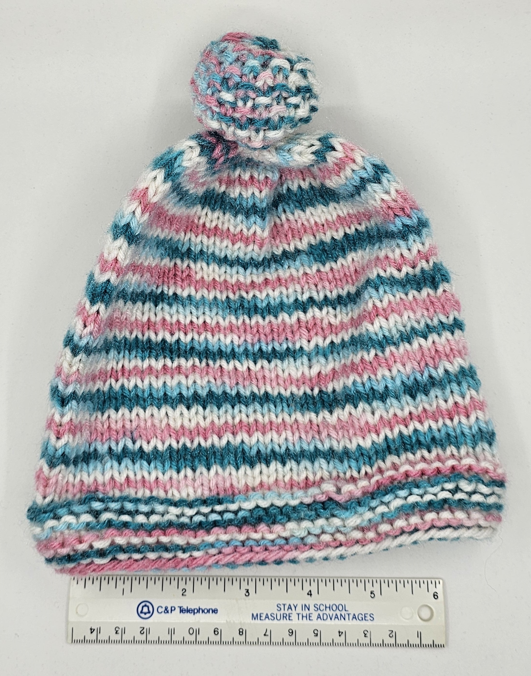 Hand Knit Infant Beanie - Striped - Large