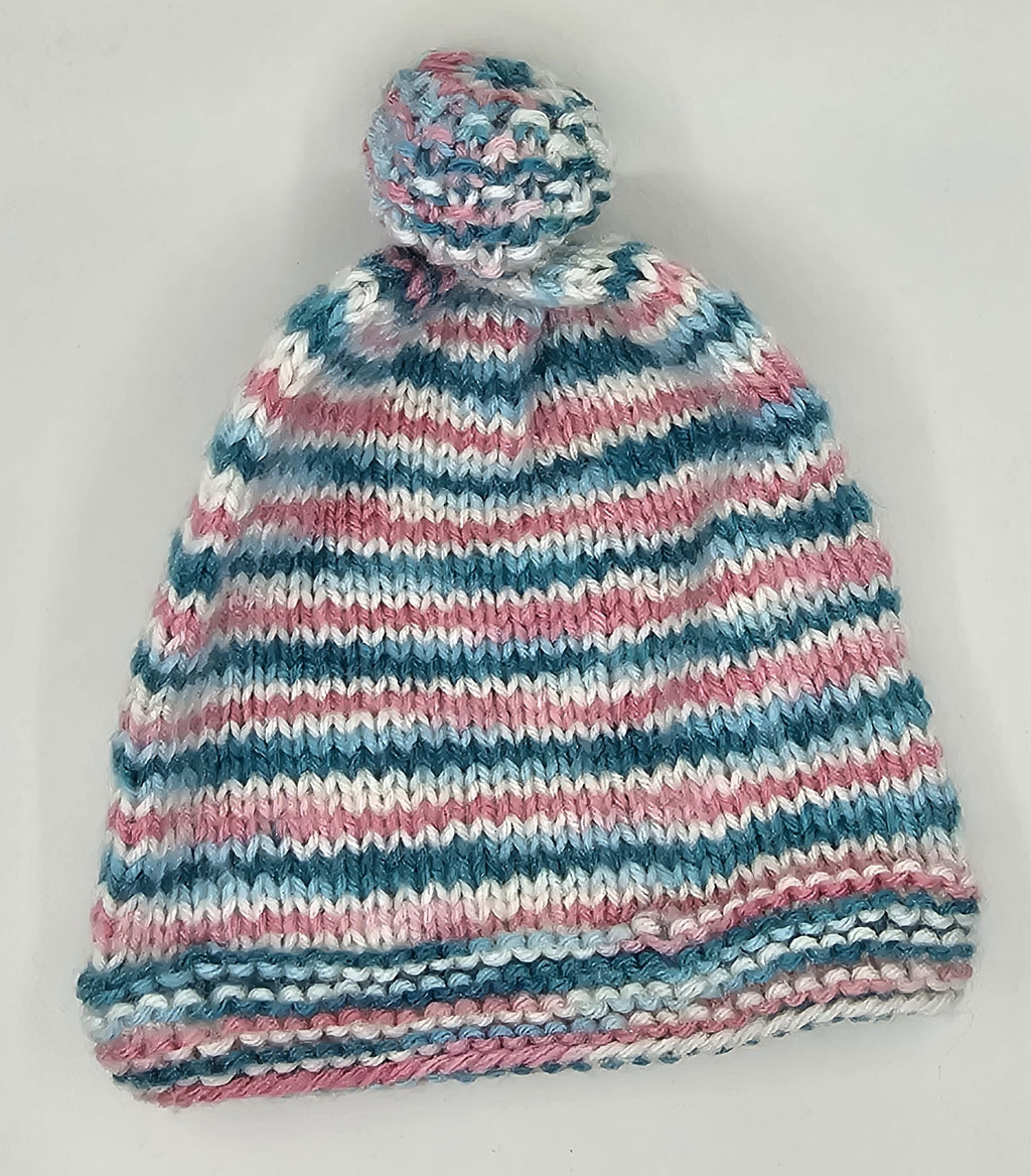 Hand Knit Infant Beanie - Striped - Large