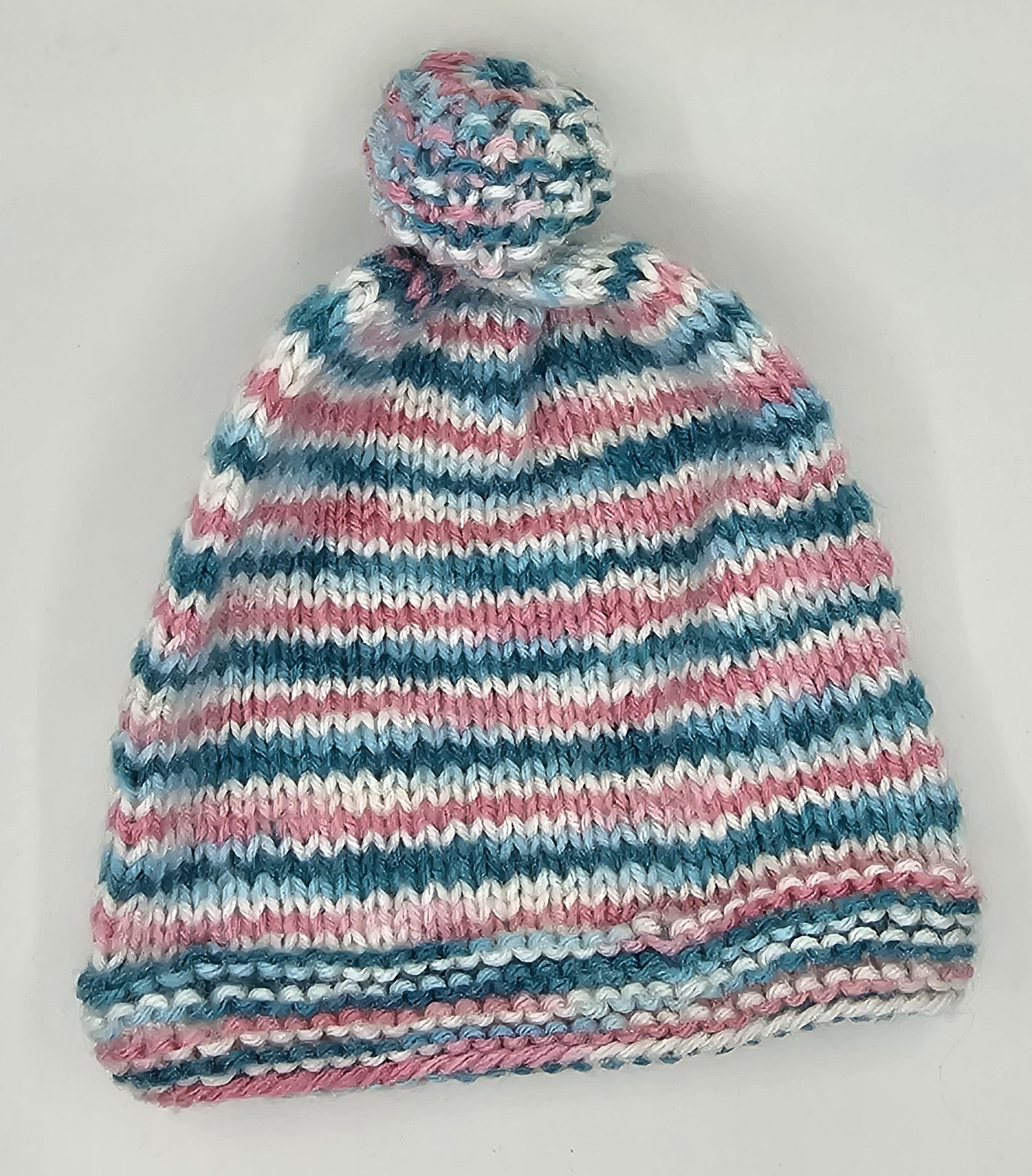 Hand Knit Infant Beanie - Striped - Large