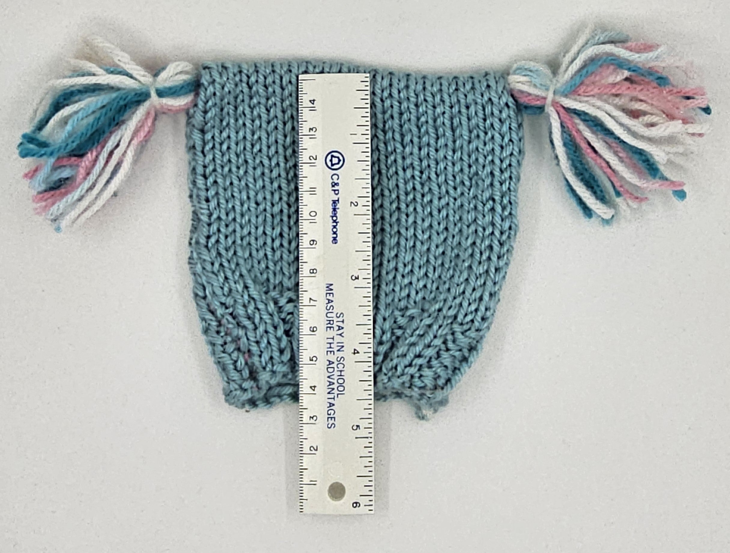 Hand Knit Newborn Beanie with Tassels - Blue