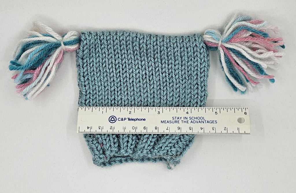 Hand Knit Newborn Beanie with Tassels - Blue