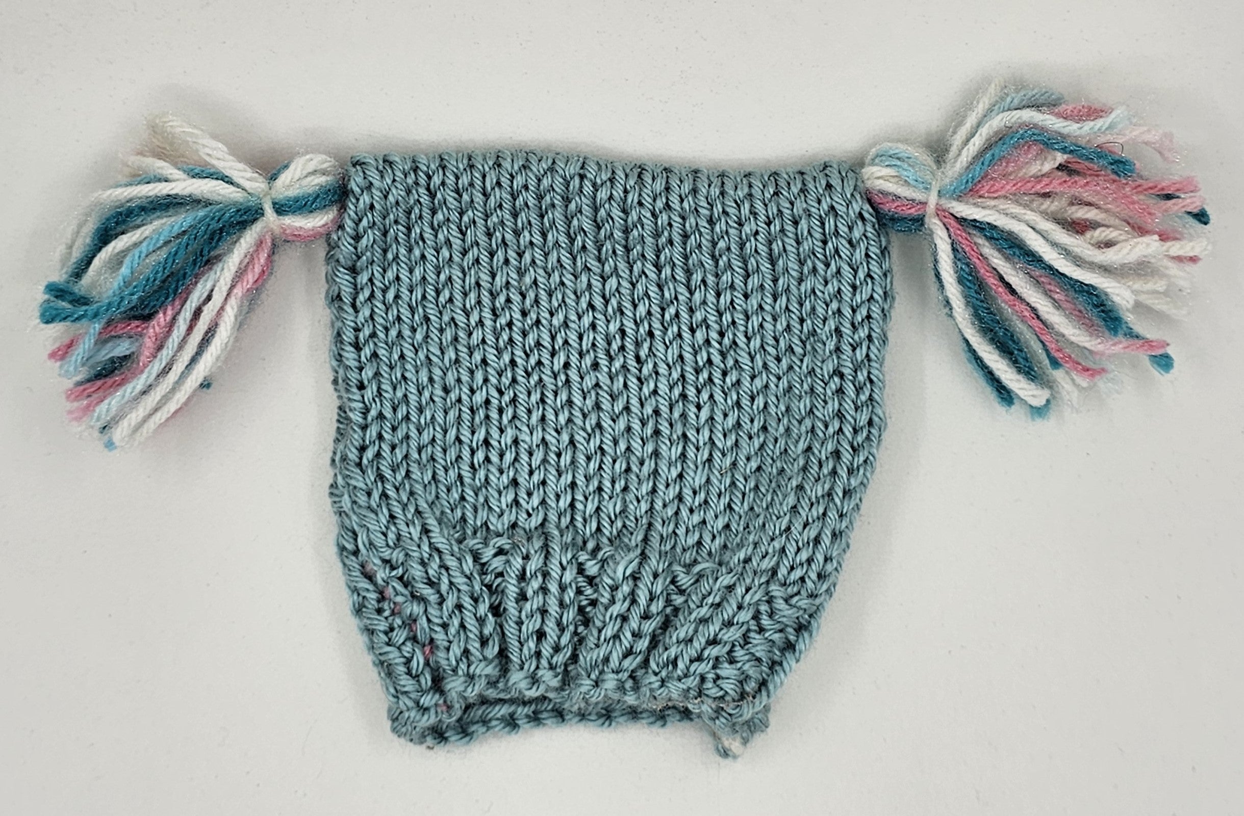 Hand Knit Newborn Beanie with Tassels - Blue