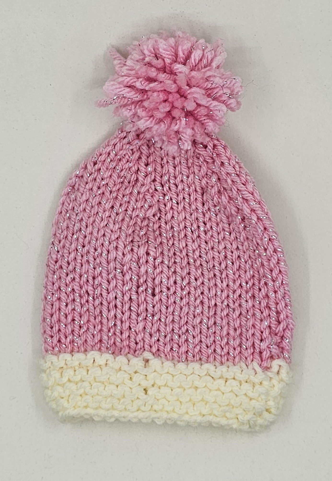 Hand Knit Newborn Beanie with pom-pom