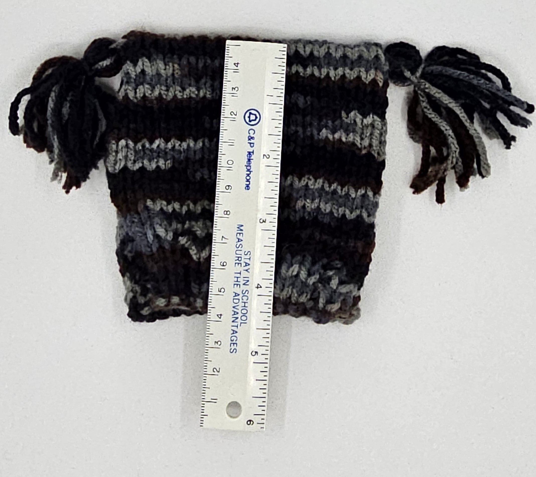 Hand Knit Newborn Beanie Striped - Black and Grey