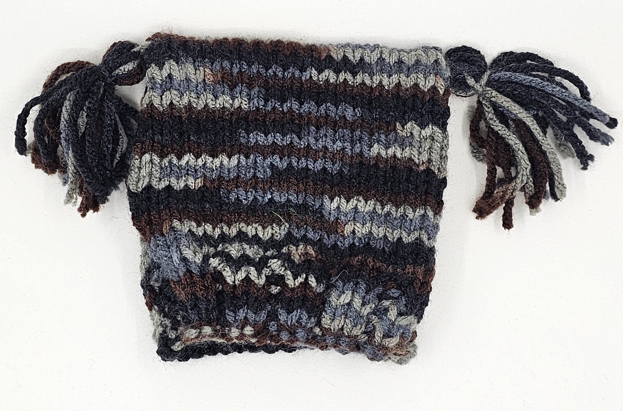 Hand Knit Newborn Beanie Striped - Black and Grey