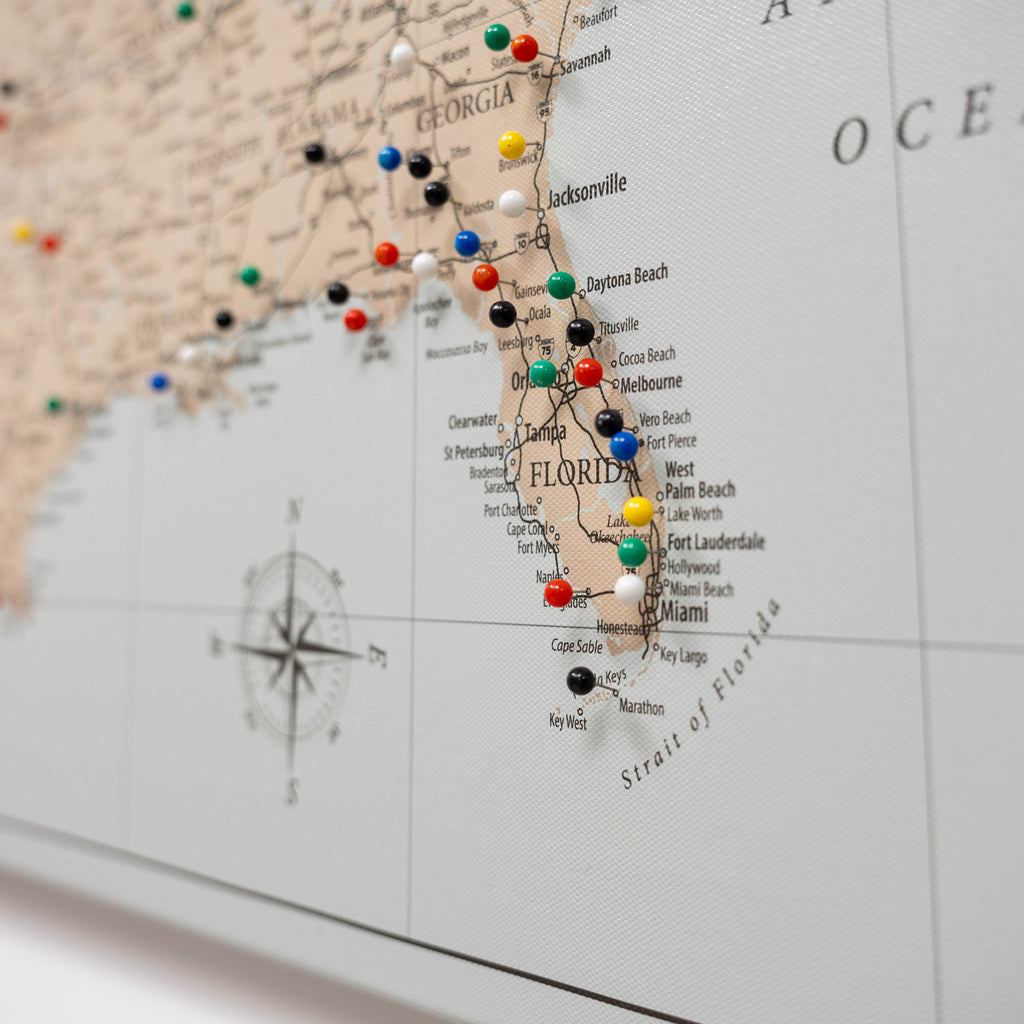 Wooden Canvas USA Map - Antique