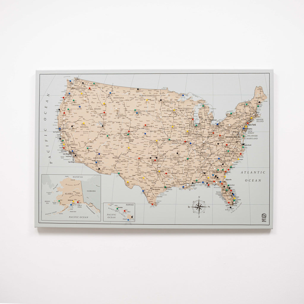 Wooden Canvas USA Map - Antique