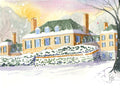 Watercolor note card featuringa historic Bottomley house in Virginia