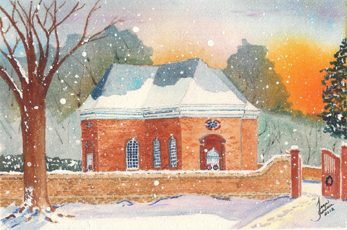 Watercolor note card featuring the historic Christ Church Lancaster in Virginia