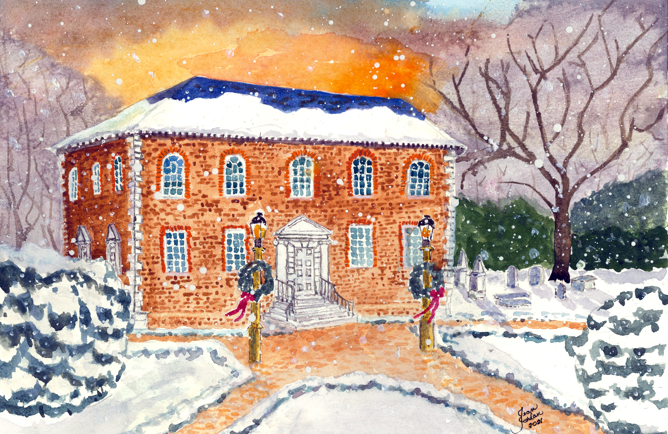 Watercolor note card featuring the historic Pohick church in Virginia