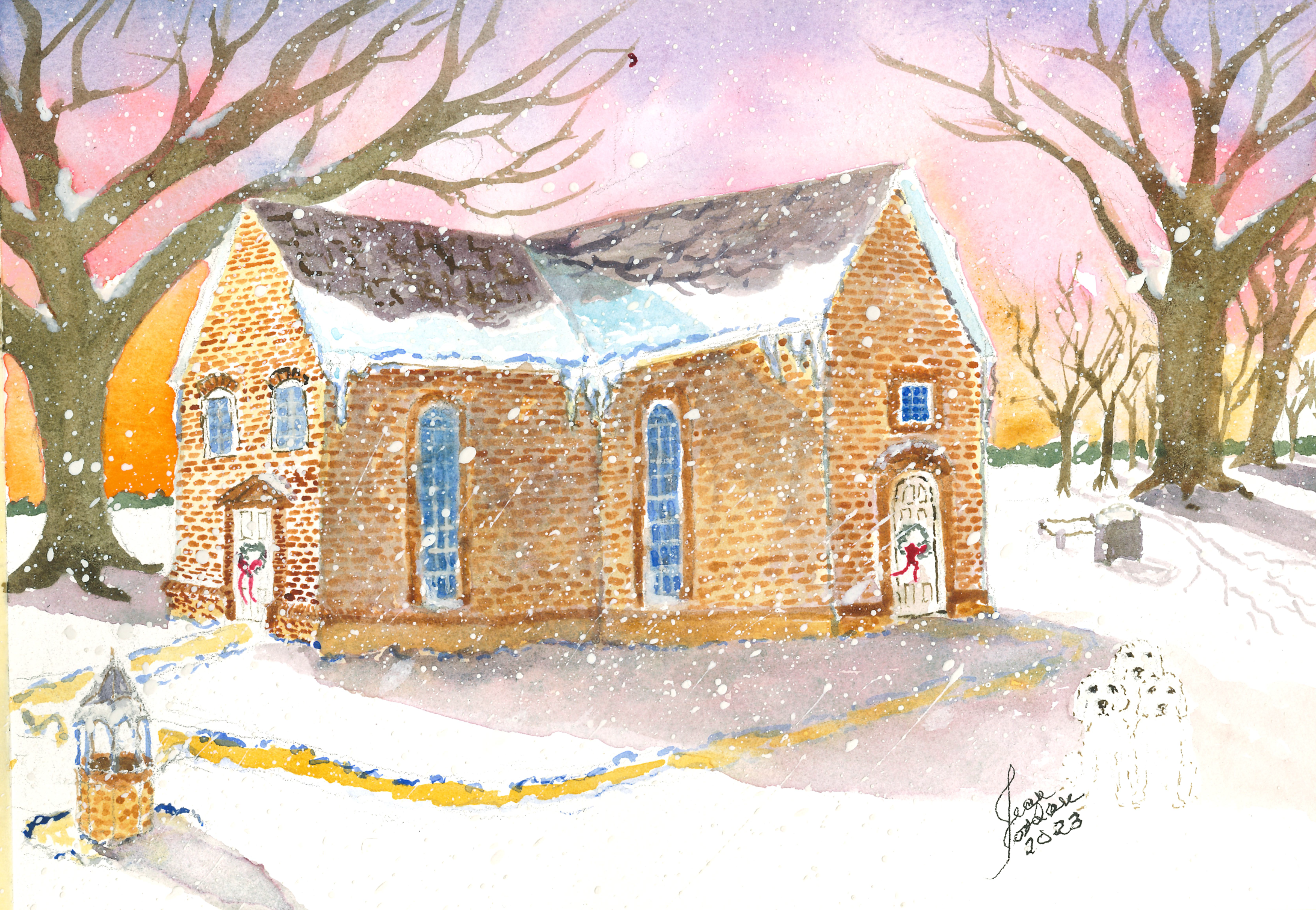 Watercolor note card featuring the historic St. Johns church in Virginia