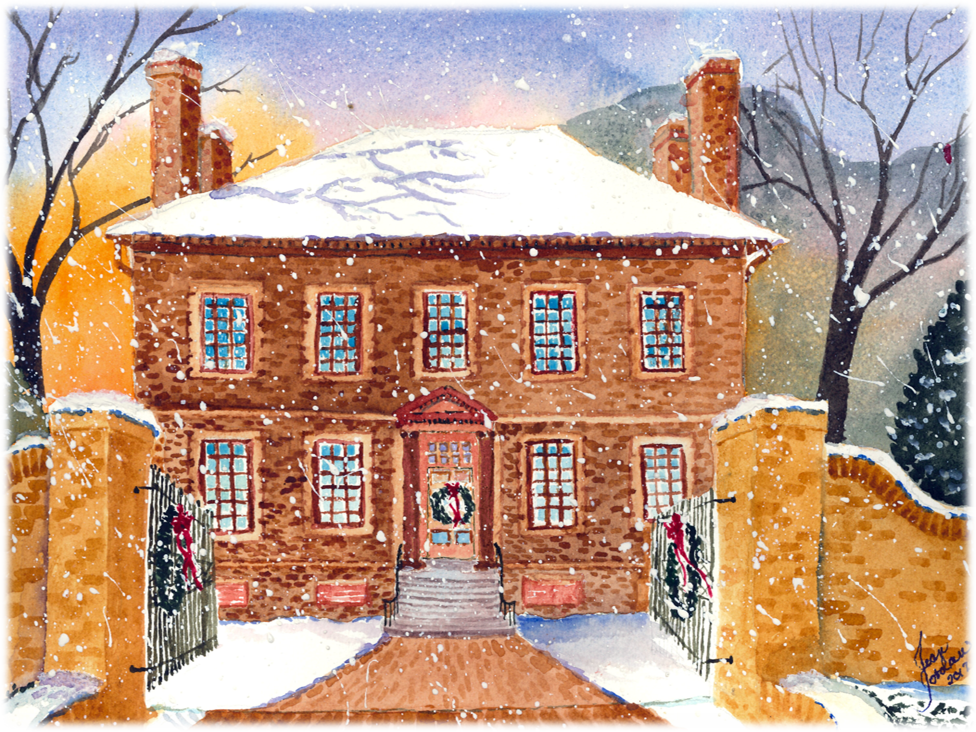 Watercolor note card featuring historic Wilton architecture